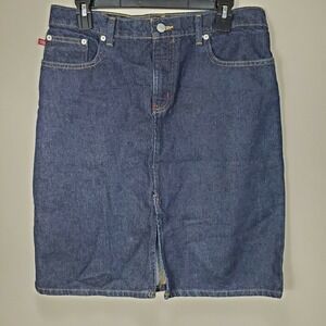 Polo Ralph Lauren Denim dark wash front center Vent blue jean skirt womens 6